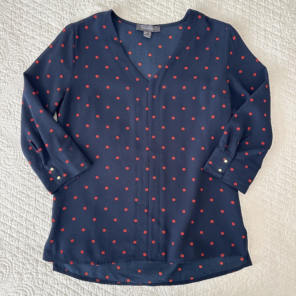 Primark Women's Polka Dot V-Neck Blouse Shirt Top Size 2